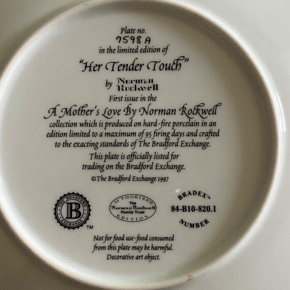 Vintage Norman Rockwell Of Her Tender Touch Collector PLATE A Mother's Love 1997 - Picture 4 of 6